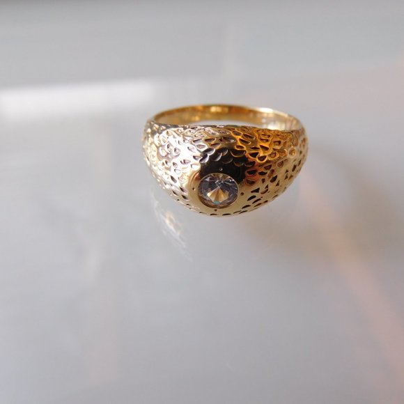 Vintage 1980 Man ring 10K yellow gold GR 9 set with a cubic zirconia - Picture 9 of 9
